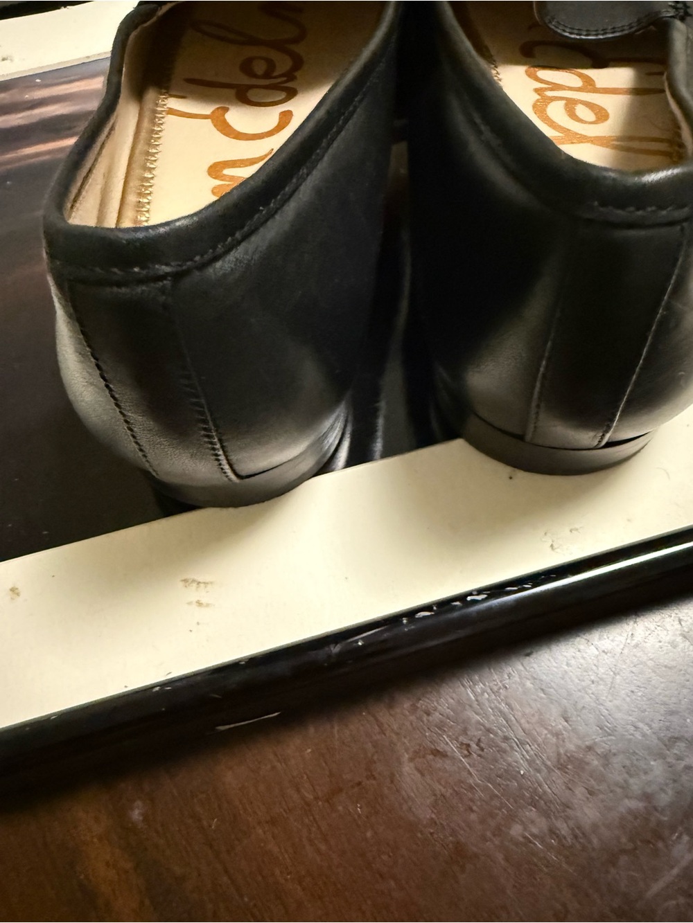 Sam Edelman Black Leather Espadrille-Style Loafers with Gold Accent - Picture 6 of 6